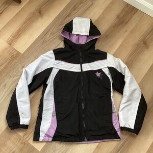 Star-Embroidered Black and Purple winter Jacket | girls L 10/12 | fleece lined